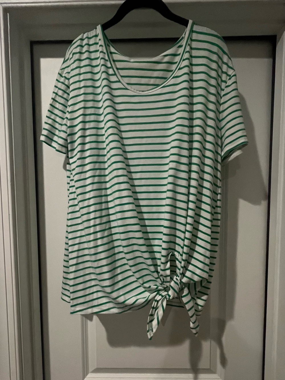 Green Stripe Tie-Front Women’s Top